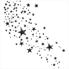 black flat beautiful stars fly apart on a white background, drawing