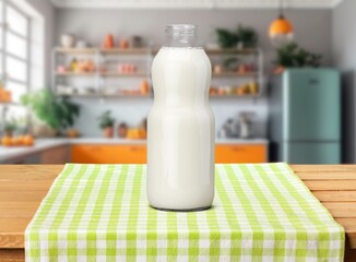 Bottle of white fresh Milk placed on the table