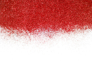 Blurred red glitter isolated on white background