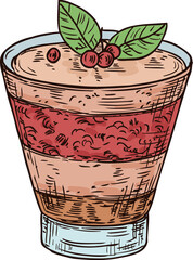Trifle dessert glass. Hand drawn berry bowl