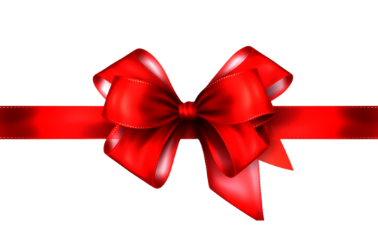Red beautiful satin ribbon with a bow isolated on white, die cut transparent PNG - Powered by Adobe