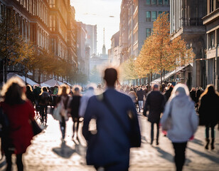 Obraz premium Personas paseando por la ciudad con desenfoque