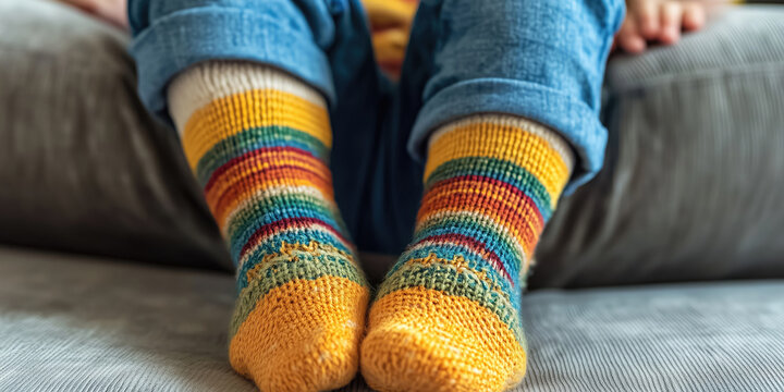 Closeup of legs in comfortable seamless socks for children with sensory clothing issues who are extremely irritated by seams and tags.