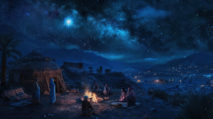 People gathered around an open fire to celebrate on Christmas night