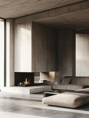 Contemporary Minimalist Living Room with Fireplace
