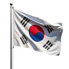 South Korean national flag in simple wave design over a white background representing South Korea's pride and national heritage.