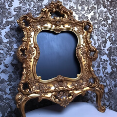 Vintage frame with royal or art nouveau ornament standing by the wall