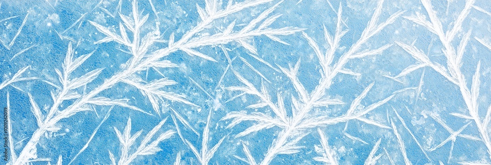Wall mural frozen surface with abstract white patterns against blue background