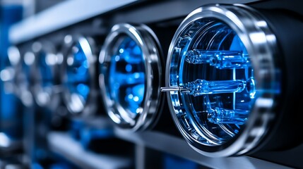 Hightech sterilization machine cleaning surgical instruments using UV light in a sterile lab, UV sterilization, hospital hygiene