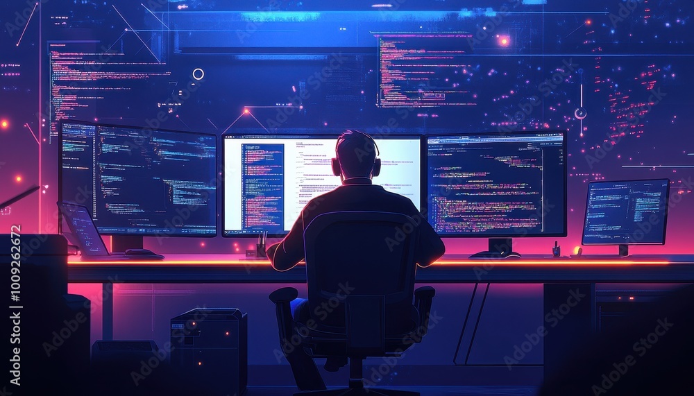 Poster hacker's workspace in the digital age