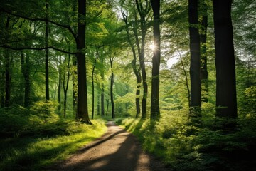 Obraz premium Forest green tree sunlight.