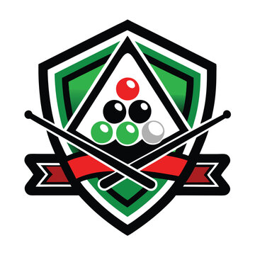 recommend clip art: Pool billiards, human next to red table with snooker cues and balls, logo design. Billiards sports game and tournament with the player, vector design and illustration, silhouette 