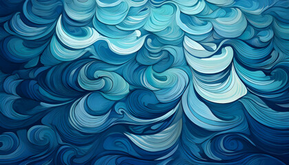 Abstract ocean waves in varying shades of blue with flowing lines creating a dynamic texture and movement