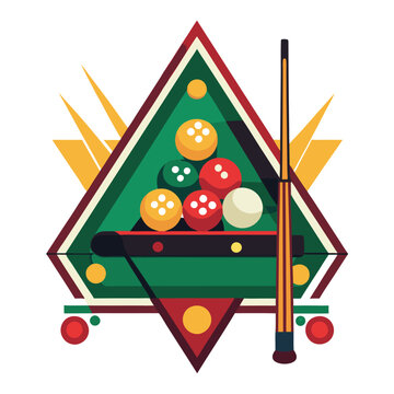 recommend clip art: Pool billiards, human next to red table with snooker cues and balls, logo design. Billiards sports game and tournament with the player, vector design and illustration, silhouette 