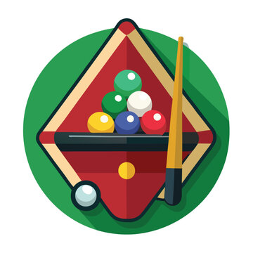 recommend clip art: Pool billiards, human next to red table with snooker cues and balls, logo design. Billiards sports game and tournament with the player, vector design and illustration, silhouette 