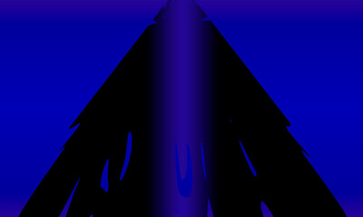 Fantasy graphic. Black background. Illusion of 3d distance dimension depth. Conceptual outer space scene. Blue background. Design element. Two black triangular shapes.