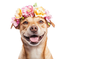 A dog with a flower crown ,Isolated on transparent background