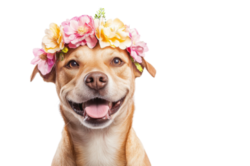 A dog with a flower crown ,Isolated on transparent background