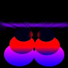 Fantasy graphic. Black background. Illusion of 3d distance dimension depth. Conceptual planets, stars, outer space scene. Gradient blur effect. Design element. colour blends of red blue purple pink.