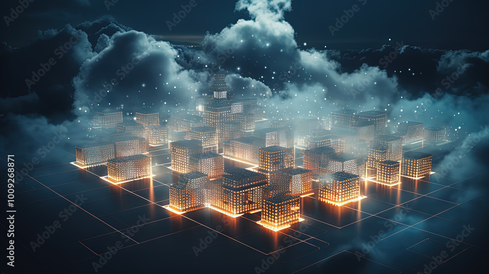 Poster Data cloud structure concept with digital technology cloud sign for online backup and network compute power service.