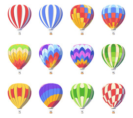 Hot air balloon. Beautiful romantic walks in a hot air balloon. Large-scale enchanting festivals with balloons. Vector illustration