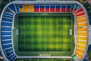 Obraz premium Aerial View of Stadium with Green Field