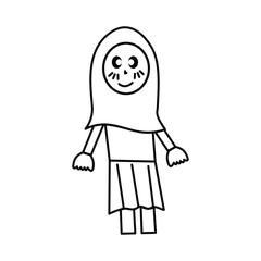 cute little girl with hijab line style icon illustration design. Funny comic illustration about a woman wearing a hijab as the character