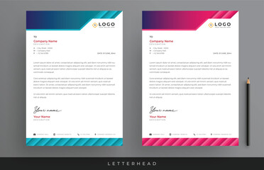 Cyan Purple Gradient Corporate Business Letterhead Design Minimalist Letterhead Template, Two Color Variation Creative Letterhead Template