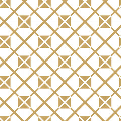 Abstract geometric pattern with crosses, stripes, lines. Seamless vector background. White and gold ornament. Modern reticulated graphic design.
