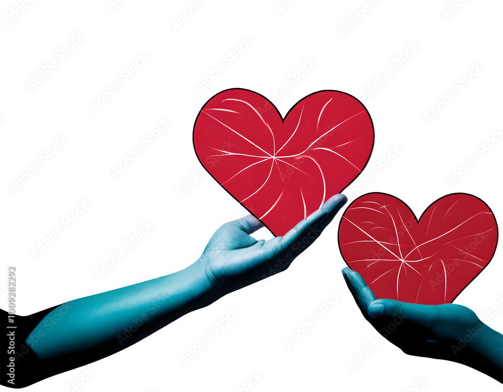 Poster two hand with two heart line art style vector. generative ai.