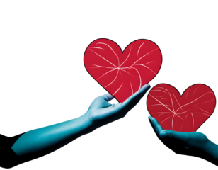 Two hand with two heart line art style vector. Generative AI.