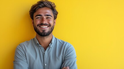 Obraz premium Portrait of a happy handsome man in a shirt with laughing