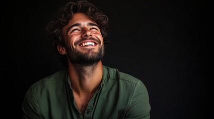 Obraz premium Portrait of a happy handsome man in a shirt with laughing