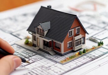 Detailed Scale Model House Architecture Plan Document on Architect s Workspace Table