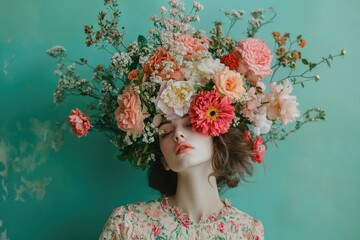 A woman wearing a beautiful flower crown on her head