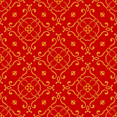 red, gold, china, fabric abstract seamless pattern. design for background, wallpaper, carpet, clothing, batik, textile, embroidery, sarong, interior decoration, floor, curtain, printing