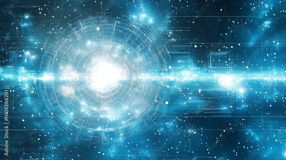 Poster Futuristic glowing light in a digital space, representing advanced technology, energy, and cosmic innovation within a sci-fi inspired universe, Generative AI