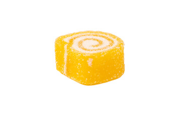 Jelly sweet candy roll isolated on a white background. Marmalade candy.