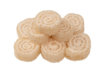 Coconut candy roll isolated on a white background.