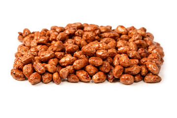 Tasty sweet roasted peanuts isolated on a white background.
