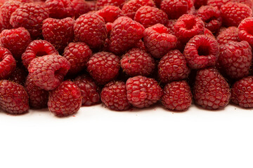Tasty fresh raspberry isolated on a white background. Top view.