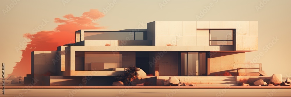 Aufkleber contemporary building design featuring simple geometry and large windows in an urban setting