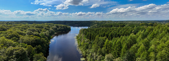 Arial panoramic view of summer lake in sweden