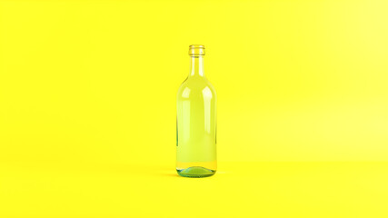 Fototapeta premium Empty glass bottle mockup on yellow background. 
