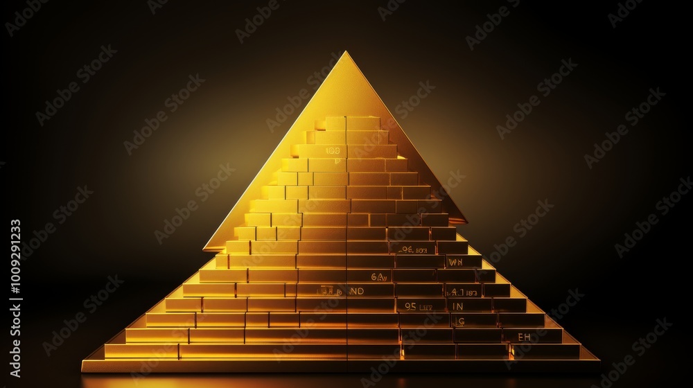 Poster geometric diagram featuring three gold bars arranged in a triangle with labels and arrows