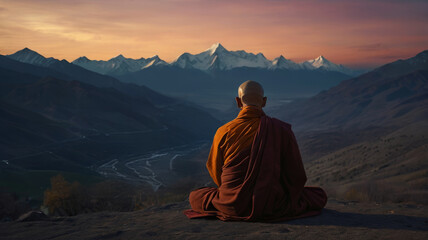 Fototapeta premium Buddhist monk sitting in the lotus position