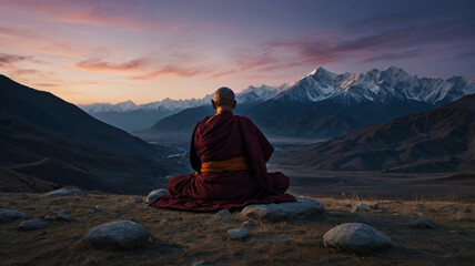 Fototapeta premium Buddhist monk sitting in the lotus position