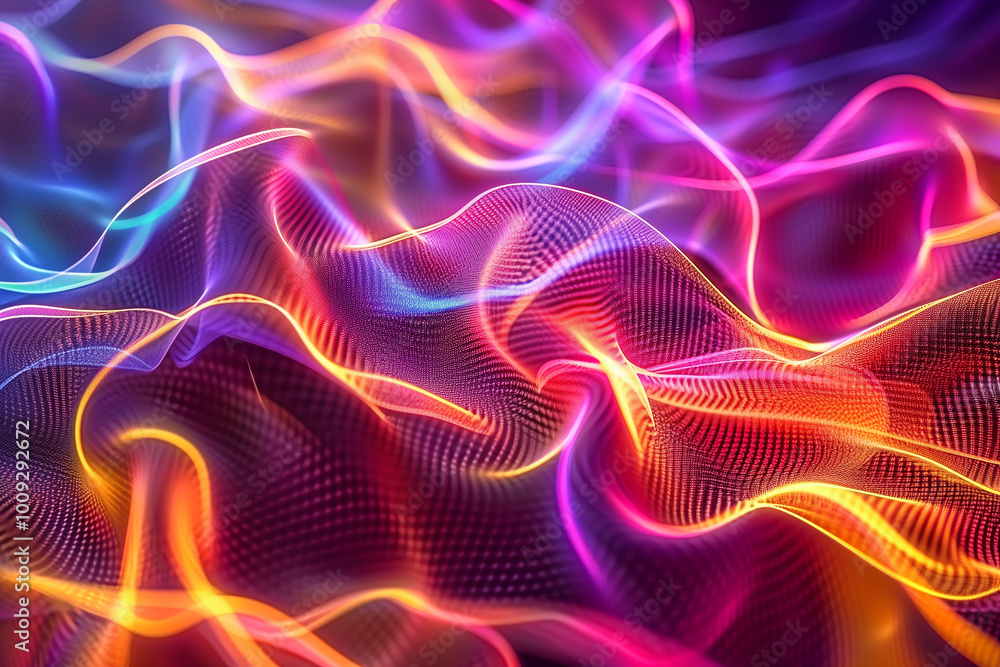 Aufkleber abstract digital background with colorful glowing mesh, networking data connectivity internet commun