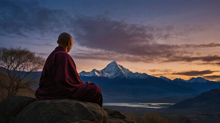 Fototapeta premium Buddhist monk sitting in the lotus position