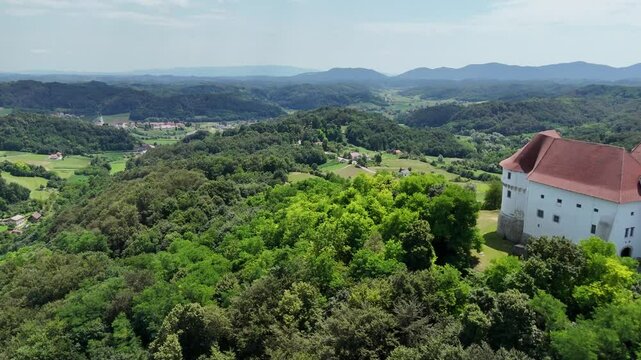 The old castle - Veliki Tabor - aerial shot of the castle and nearby surrounding